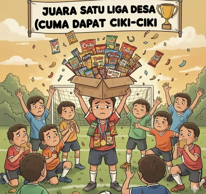 Foto: Ilustrasi, Juara 1 Liga Desa Pati mendapatkan piala dan 1 kardus Ciki-Ciki.(Portalljateng/Adm)