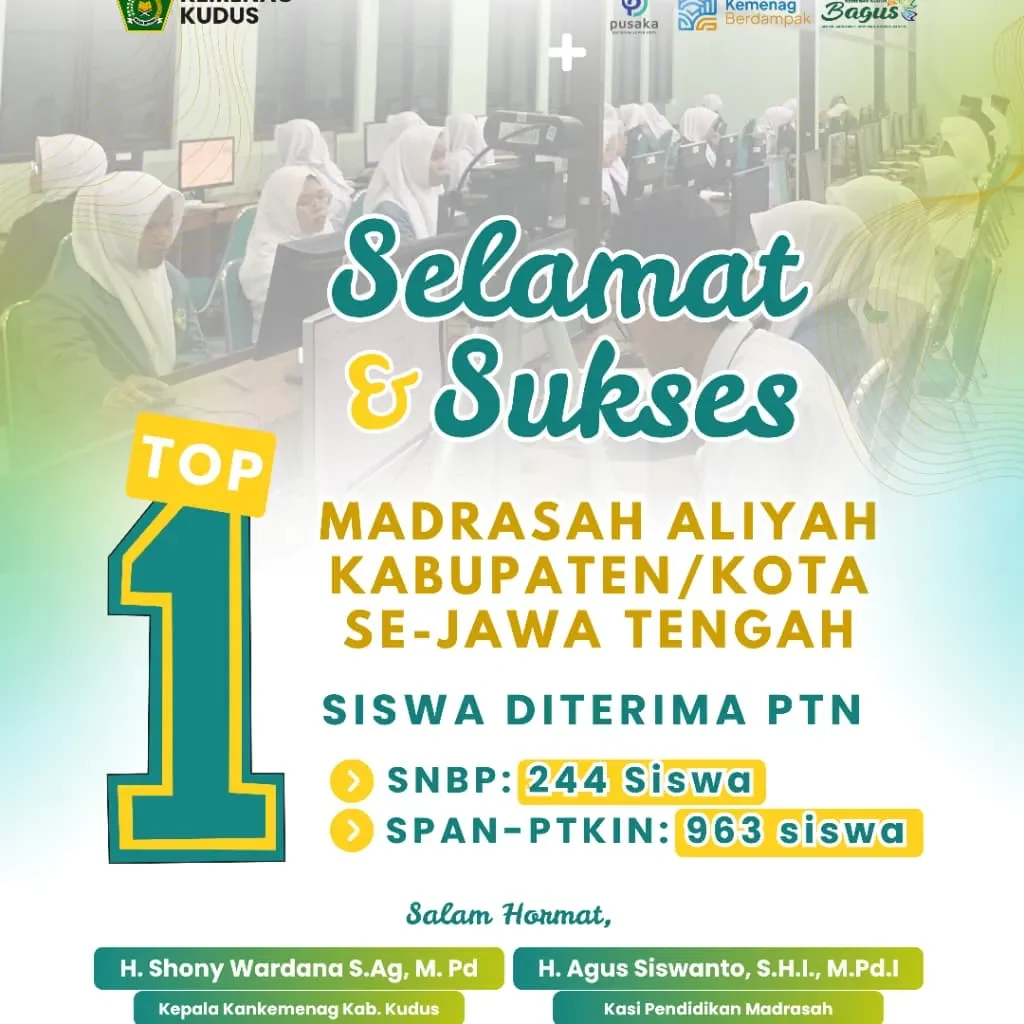 Foto: Capaian MAN 2 Kudus Tertinggi di Jalur SNBP.(Portalljateng/hms)
