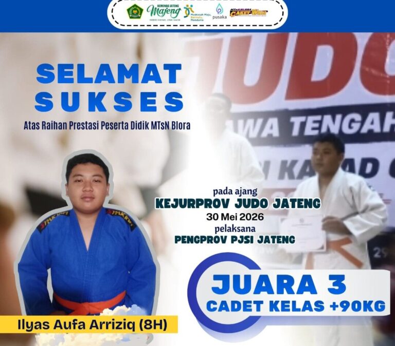Ilyas sukses meraih Juara 3 Cadet Kelas +90KG dalam ajang Kejurprov Judo Jateng