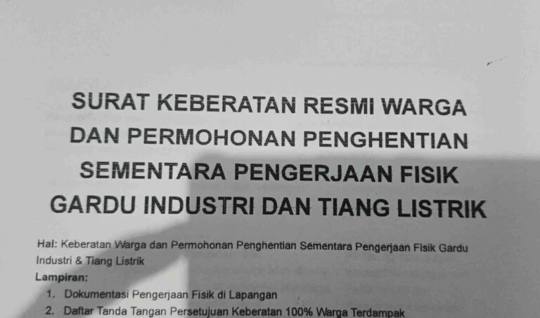 Surat keberatan warga Desa Wonorejo, Kecamatan Tlogowungu, Kabupaten Pati dengan adanya pemasangan tiang listrik