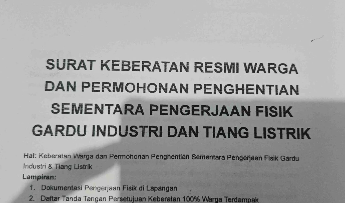 Surat keberatan warga Desa Wonorejo, Kecamatan Tlogowungu, Kabupaten Pati dengan adanya pemasangan tiang listrik