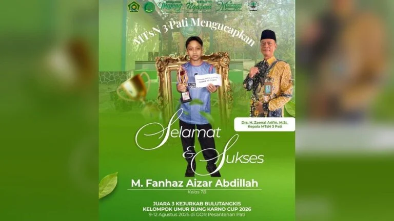 Siswa MTsN 3 Pati Raih Juara 3 Kejurkab Bulutangkis Bung Karno Cup 2026